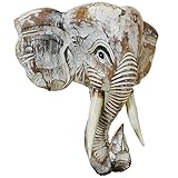 Stoneage Arts Elephant Head Mask Decor a Magnificent impressive Size Safari Wall Hanging Hand-carved And Painted (White, 12 inch)