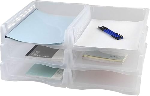 Miniatura 7 de Nesmilers 6 paquetes de bandejas de papel apilables A4, bandeja de plástico transparente para cartas de escritorio