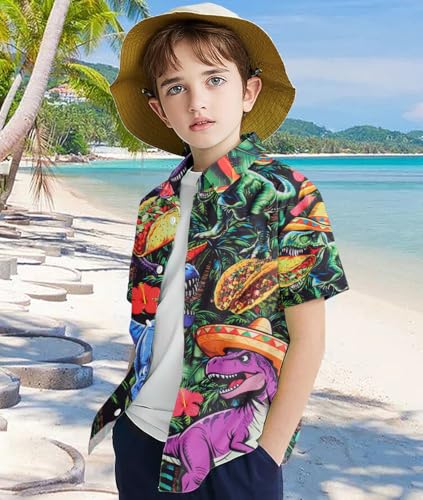 Image of uideazone Boys Hawaiian Shirts Novelty Printed Funky Short Sleeve Button Down Shirt Kids Aloha Luau Shirt 7-14T