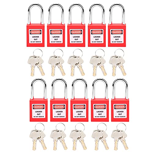 Candado LOTO Ejoyous de 38mm para control de energy con 10 piezas rojas y etiquetas 6