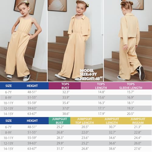 Image of Perfashion Girls 2 Piece Outfits Cotton Linen Jumpsuit Set Button Down Shirt Pants Sets School Clothes 6-15Y