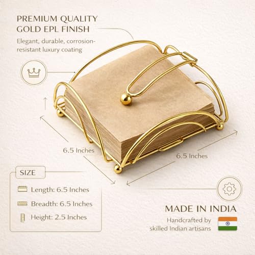 Image of CentraLit Napkin Holder for Dining Table | Modern Metal Tissue Holder with Weighted Arm for Kitchen, Tabletop & Parties | Premium Decorative Paper Napkin Stand (Gold)