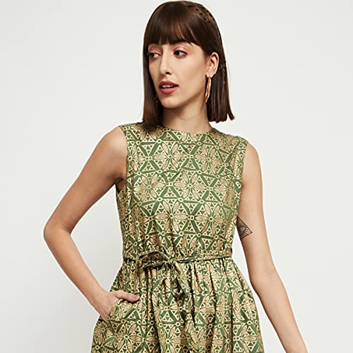 Image of Max Women's 100% Rayon Printed Round Neck A-line Dress Ankle Length Ethnic
