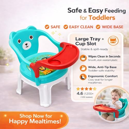 Image of MY LITTLE TOWN Kids Feeding Chair| Musical Chu Chu Chair| Baby Chair| 4-36 Months| Baby Chair| Portable| Booster seat (Sea Green with red)