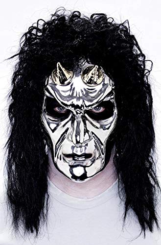 Paper Magic Maniacs PVC Molded Silver Horn Devil w Black Hair Adult Costume Mask