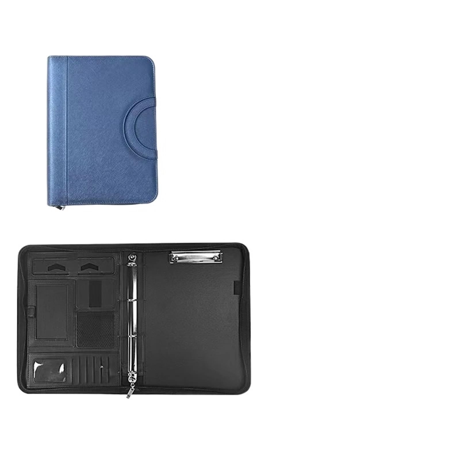 Organizer per cartelle, Custodia porta documenti in pelle PU formato A4 multicolore con cerniera e carte(Blue)