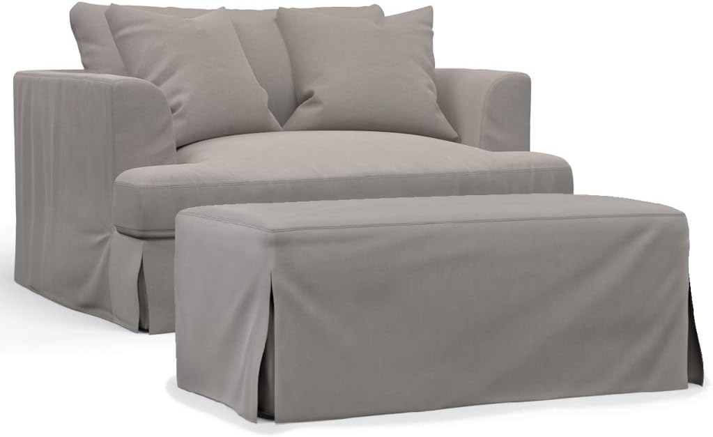Sunset Trading Newport Slipcover Only for 52" Wide Chair and A Half with Ottoman | Stain Resistant Performance Fabric | 2 Throw Pillow Covers | Gray
