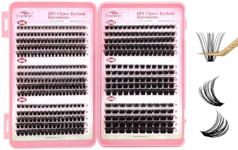 FADVAN False Eyelashes Extension Cluster Natural 50D+60D+80D+100D+150D+200D DIY Individual Eyelashes(0.07mm D Curl, Mix 8-16mm)
