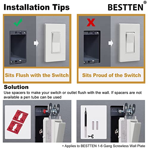 [5 Pack] Bestten 3-Gang Uswp4 White Series Screwless Wall Plate, Decorator Outlet Cover, H4.69” X W6.54”, For Light Switch, Dimmer, Usb, Gfci, Receptacle #TOP2