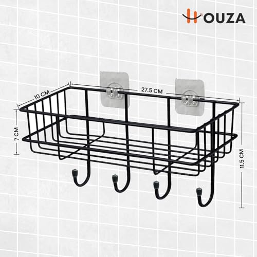 Image of HOUZA Wall-Mounted Bathroom Rack - Self Adhesive Organizer, 𝐍𝐨 𝐃𝐫𝐢𝐥𝐥𝐢𝐧𝐠 𝐍𝐞𝐞𝐝𝐞𝐝 & Space-Saving with Lightweight, Effortless Setup (Pack of 1)
