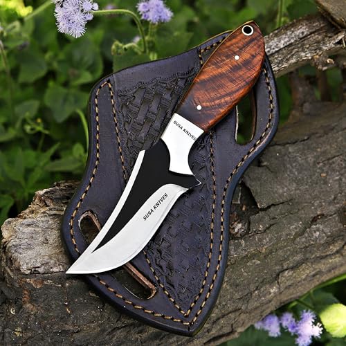 SUSA KNIVES Custom Handmade 7'' fixed blade hoof rasp knife Cow boy knife Turquoise Handle Damascus steel Bull cutter, cowboy knives with pancake leather sheath (WOOD)