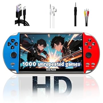Console per videogiochi retrò X12 Plus da 7 pollici con 1000 giochi integrati, 22.800 giochi ricorrenti, rapporto aureo 16:9, risoluzione 800x480, console per videogiochi portatile retrò con joystick