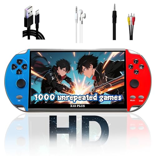 Immagine prodotto: Console per videogiochi retrò X12 Plus da 7 pollici con 1000 giochi integrati, 22.800 giochi ricorrenti, rapporto aureo 16:9, risoluzione 800x480, console per videogiochi portatile retrò con joystick