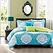 Aqua Blue Lime Green Floral Damask Print Comforter Bedding Set Girls Teen Full Twin (twin/twin xl)