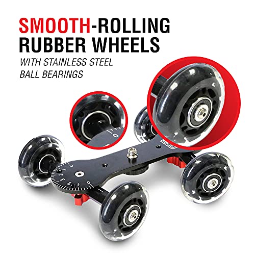 Image of Vidpro SK-22 Professional Skater Dolly - Rolling Slider for DLSR Cameras & Camcorders Ideal for Low-Level Shooting & Panning 25 Lbs Capacity Smooth Rubber Wheels 7 Mounting Points & Extendable Handle