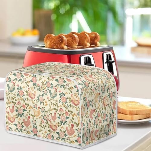 Image of Toaster Cover Kitchen Bakeware Protector Fits for Most Standard 4 Slice Toasters, Keep Toaster Free From Dust And Fingerprint Oven Dustproof Cover, Rooster Floral Retro