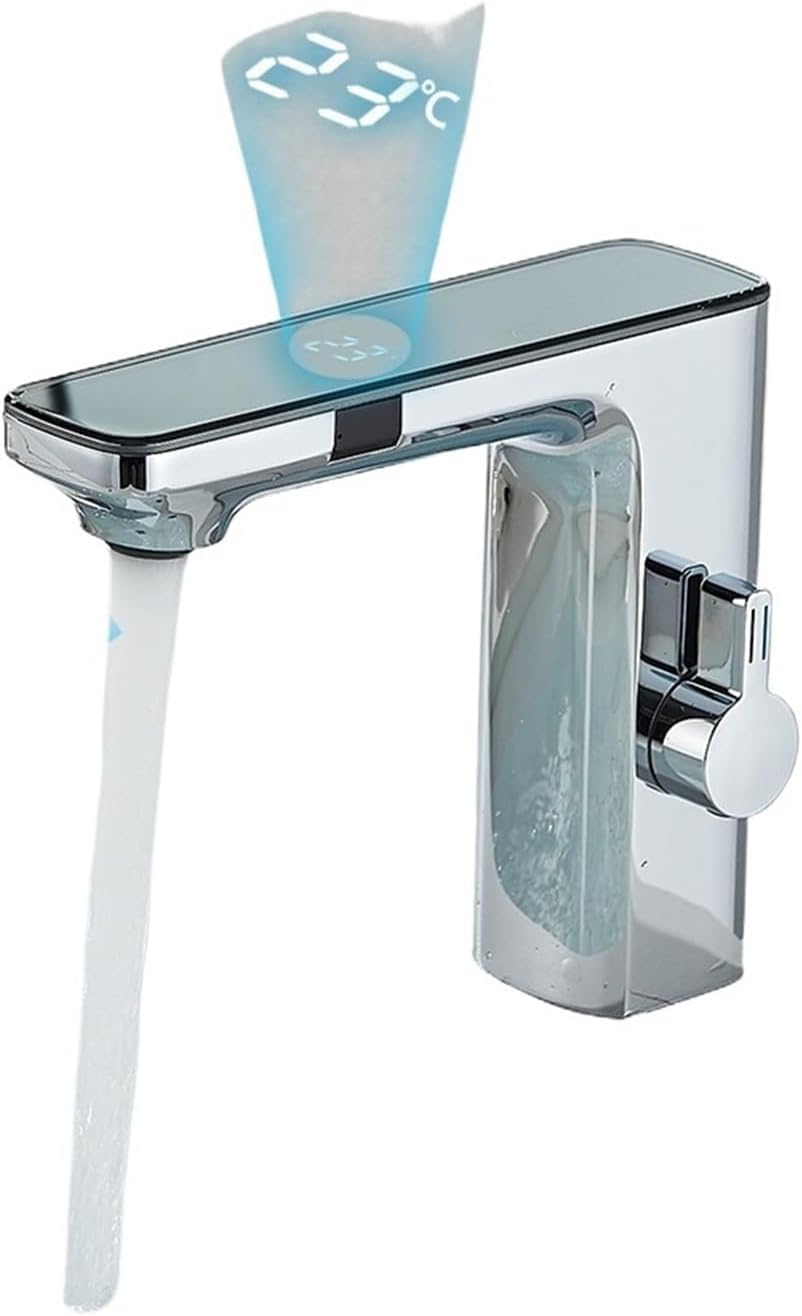 Mitigeur lavabo tactile haut de gamme avec affichage numérique led chrome