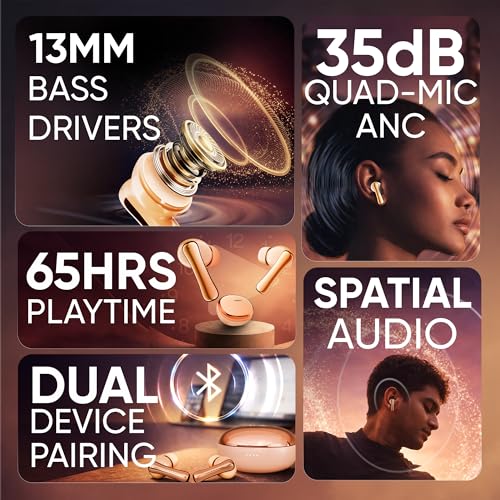 Image of Mivi SuperPods Harmony TWS Earbuds [New Launch] with 35dB Quad-mic ANC, Spatial Audio & 3D Soundstage, 65 Hours Playtime, Bluetooth v5.4, Made in India True Wireless Ear Buds