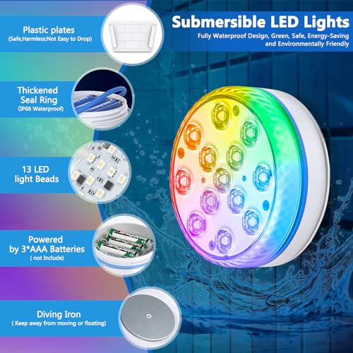 Luces led piscina IP68 impermeables con control remoto y 16 colores RGB, pack de 4 4