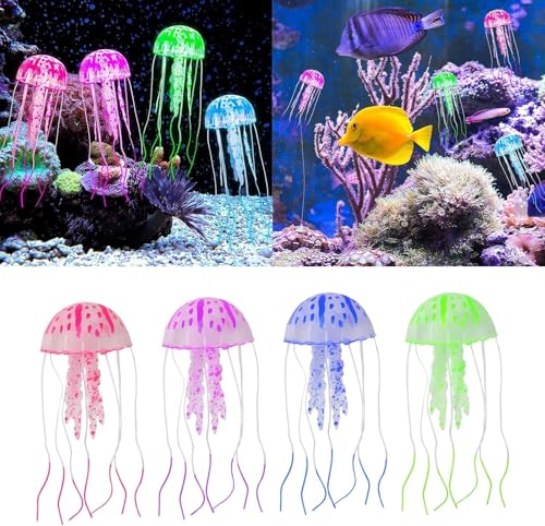 Image of 4 Pcs Fluorescence Jellyfish Aquarium Decorations for Large Small Fishtank Glowing Jellyfish Toy for Fish Tanks Jellyfish Decorations for Bedroom, Aquatic Pets