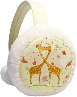 Yellow Kissing Girafas Dia dos Namorados Inverno Aquecedor de Orelhas de Lã para Uso Externo