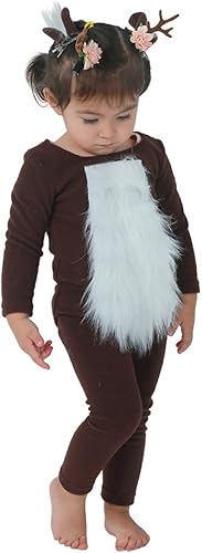 Miniatura 3 de Cosplay.fm Disfraz de cosplay de ciervo para niños con cola de cuernos para Halloween (marrón)