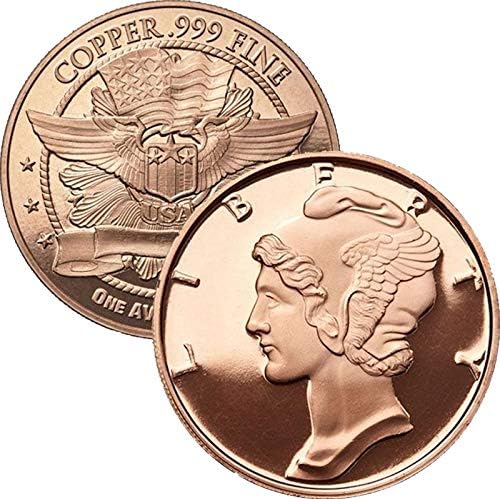 1 oz .999 Pure Copper Round/Challenge Coin (Mercury Head Dime Design) Thumbnail
