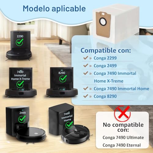 Miniatura 6 de 4 Pack Bolsas De Polvo Para Conga 2299 2499 7490 8290 3l De Capacidad Bolsas De Aspiradora Compatible Con Conga 2299 2499 8290 7490 Immortal Home X-Treme 7490 Immortal Home Con Cepillo De Limpieza