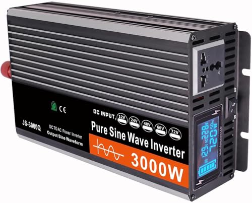 Inverter a onda sinusoidale pura da 3000 W-6000 W (picco) Convertitore di potenza da 12V a 220V-240V CC a CA con display LCD, inverter di energia solare, per auto, barca, camion, camper(24Vto220V,3000