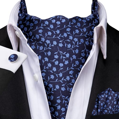 Image of Dubulle Paisley Floral Ascot for Men Self Tie Mens Cravat and Pocket Square Cufflinks Wedding