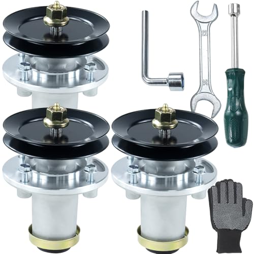POSFLAG 3 Pack 539112170 Pre-greased Spindle Assembly with 532173436 Pulley Replaces 539112170 Mandrel Assembly, 539112170 Husqvarna Spindle Assembly,153535 for Husqvarna MZ5225 MZ 52 RZ4824F Tractors