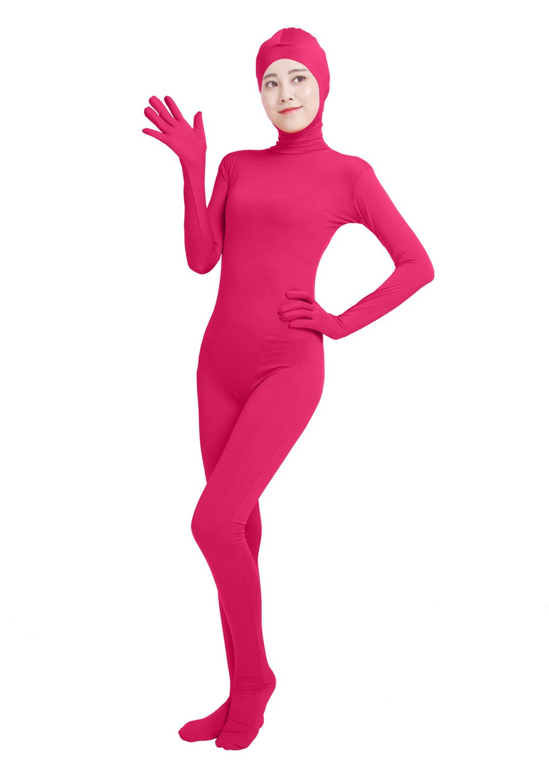 HSEMLIOE Women Open Face Spandex Skin Tight Zentai Stretch Halloween Costume Fuchsia