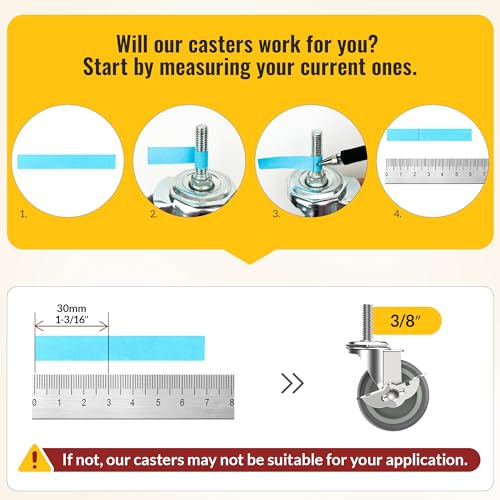 holkie caster wheels 3 inch locking casters set of 4 threaded stem 3834 -16 x 1-1234 diameter 3834 length 1-1234 swivel heavy duty castors gray