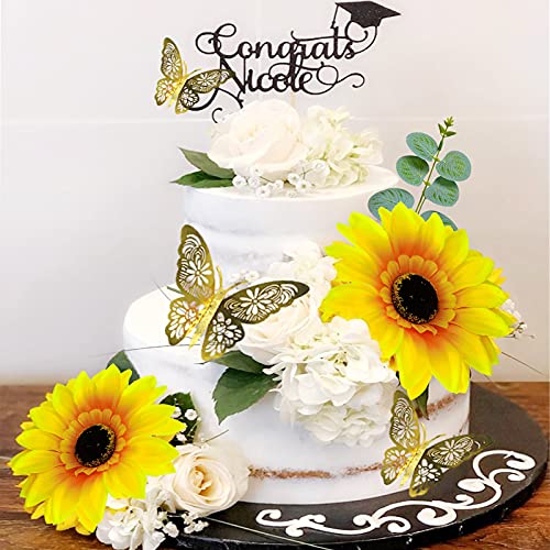 23 Pcs Sunflower Rose Flower Butterfly Cake Toppers And Eucalyptus Leaves Cake Decorations For Birthday Wedding Baby Shower Sunflower Party Supplies #TOP3