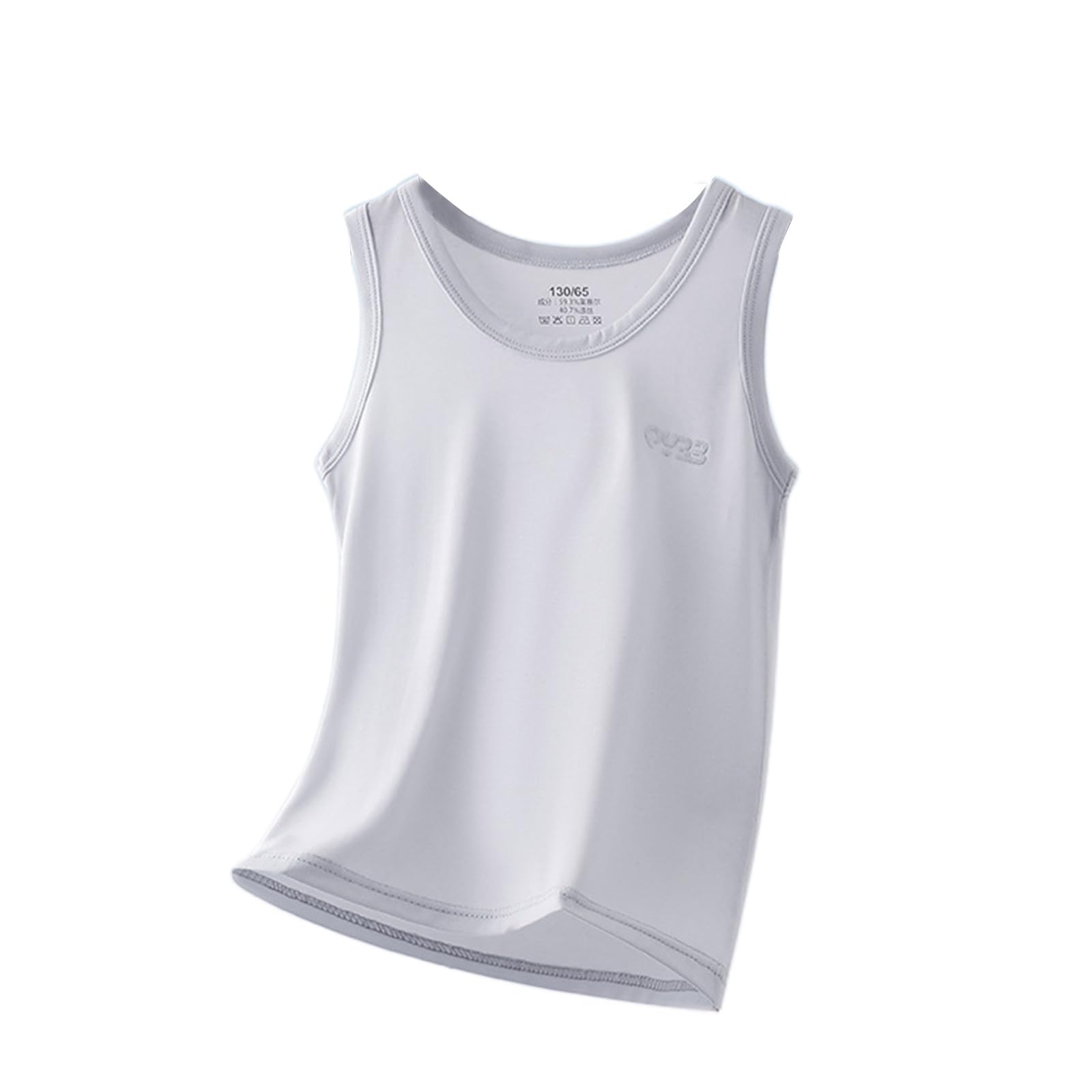 Camiseta de lyocell sin mangas para niños Ligero monocolor cuello redondo gris 13-14 años