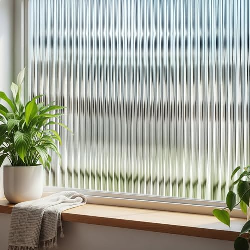Qualsen Vinilos para Cristales, Lámina Privacidad Ventana Decorativa de Rayas Estriada, Vinilo Ventana Privacidad Extraíble, Sin Pegamento y Anti-UV, para el hogar y la Oficina (60 x 200 cm)