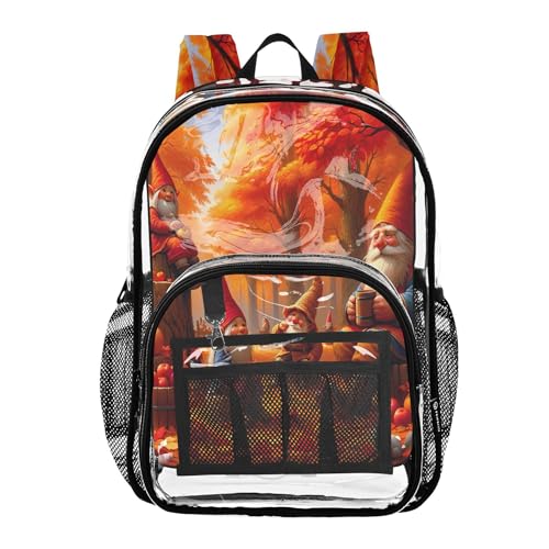 Joitme Mochilas para niños con diseño de gnomo de calabaza, bolsa transparente grande, Fiesta de gnomos de calabaza, Talla única, Fiesta de gnomos de calabaza