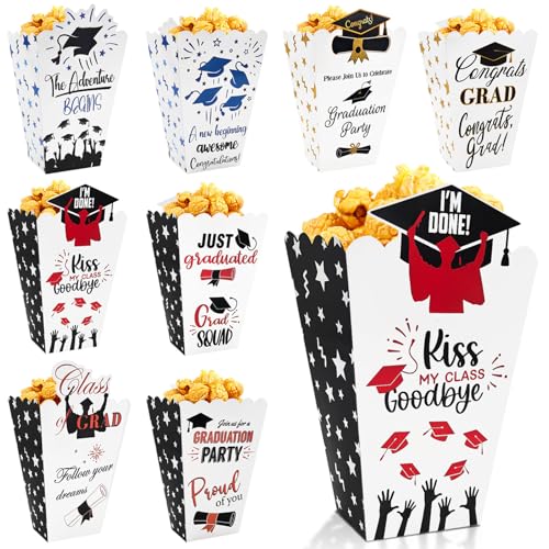 Image of 24Pcs Class of 2025 Graduation Party Popcorn Treat Boxes Candy Cookie Popcorn Container for 2025 Graduation Party Favors