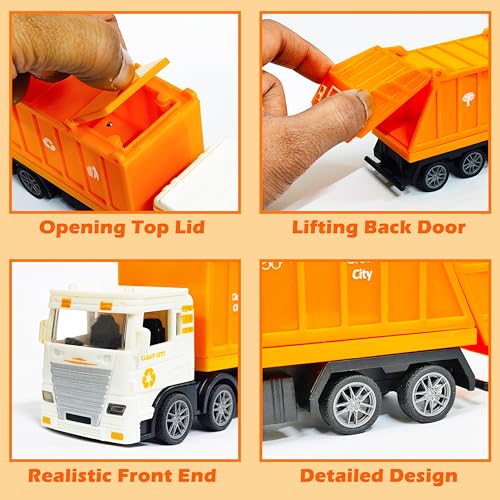 Image of VGRASSP City Sanitation 8 Wheel Truck Toy for Kids - Friction Powered Garbage Dumper Toy Vehicle with Openable Top and Back Door - Color As Per Stock