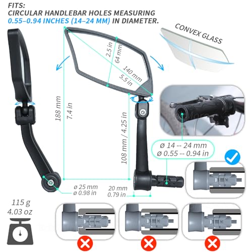 Espejo retrovisor de e-bike con lente de vidrio convexa BriskMore 4