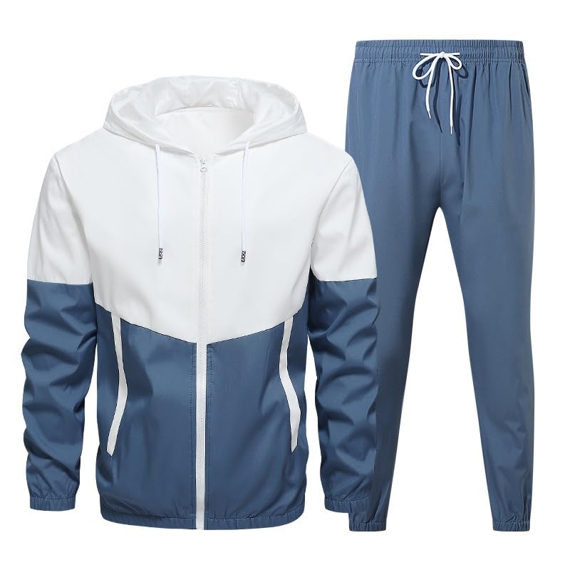 Men's Retro Windbreaker Tracksuits Set Long Sleeve Full Zip Running Sports Sweatsuit Color Block 2 Piece Outfits2