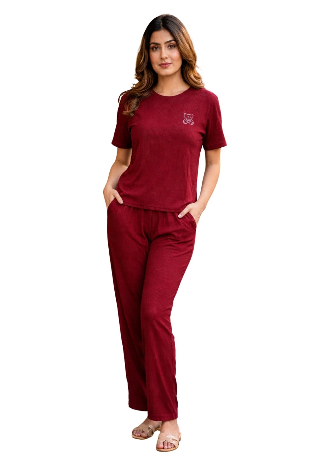 rangyaatra 2 Piece Night Suit Set | Imported Lycra Cotton Blend | Short Sleeve Top with Pants | Summer Loungewear |-picture-49