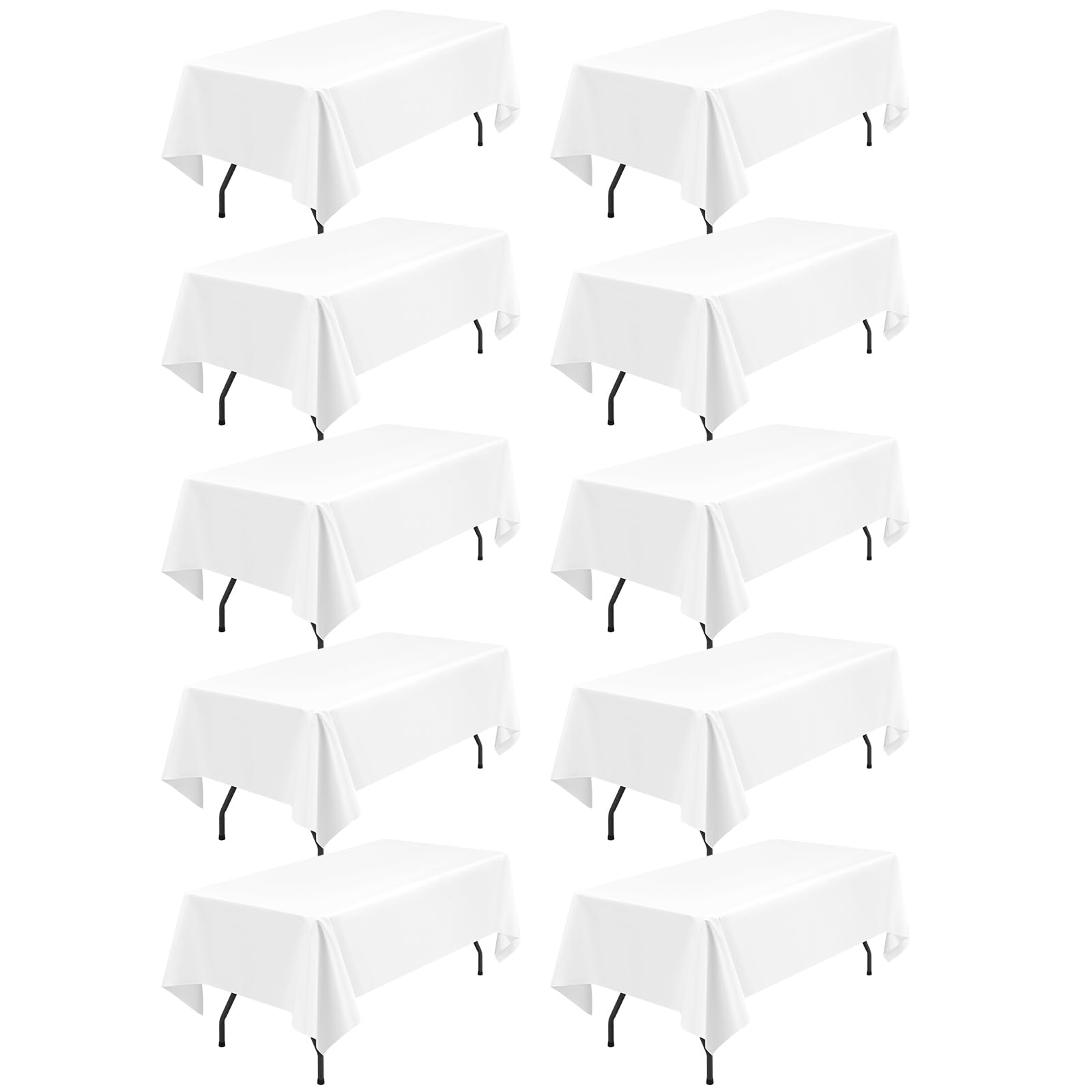 10 paquet de nappes en polyester Blanc, 153 x 260 cm pour blanc nappe rectangulaire de 1,8 m, lavables et réutilisables, résistantes aux taches et aux plis, pour fête de mariage restaurant décoration