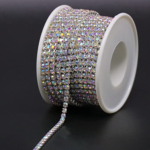 Jerler 10 Yards Crystal Rhinestone Trim SS12/3.0mm, AB Close Chain for Sewing Crafts Ideal Wedding Party Christmas DIY Decoration