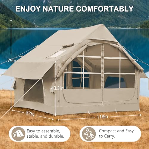 Image of Inflatable Tents for Camping,Easy Blow Up Tent with Hand Pump,4 Seasons Waterproof Air Inflatable Camping Tent House for Family Weekend Camping