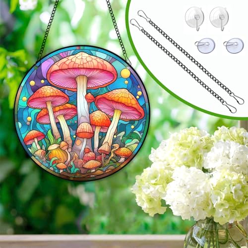 Image of Stained Glass Window Hanging Chain Kit with Suction Cup Hooks, Black Picture Hanging Chain Sunshine Catcher Metal Nickel Plating Stained Glass Window Panels 10 Inch and 20 Inch