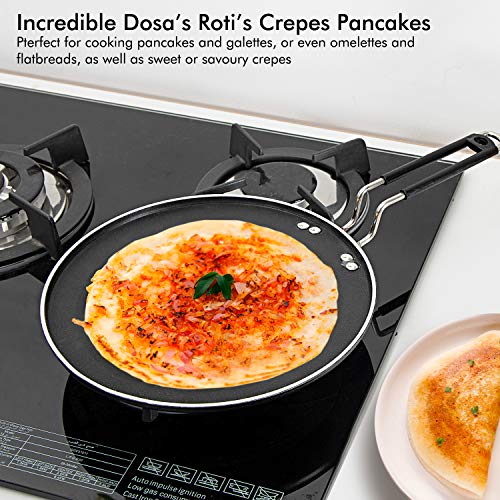 مقلاة تاوا ذكية من الالومنيوم مقاس 27 سم من رويال فورد - مقلاة تاوا الومنيوم غير لاصقة مناسبة للكريب والشاباتي والبان كيك روتي دوسا وخبز النان - مقبض مقاوم للحرارة - مناسبة لأنواع المواقد المتعددة