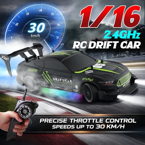 Image of Remote Control RC Drift Car 1:16 Scale 4WD RC Car with LED Lights 2.4GHz 30km /h RTR High Speed Racing Sport Toy for Adults Boys Girls Kids Gift 2Pcs Rechargeable Battery