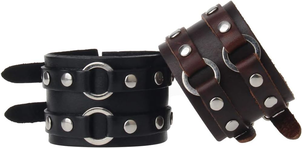 Braided Men Cuff Bracelet –Genuine Leather-Double Button-Rivets-Adjustable Rivets Bracelet for Women,Girls Gift