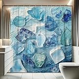 Glas-Duschvorhang, blau-türkis, Ozeanwellen-Design, Duschvorhang für Badezimmer, Sommer, Strand, modern, künstlerisch, wasserdicht, Stoff-Duschvorhang-Set mit Haken, 157 x 183 cm